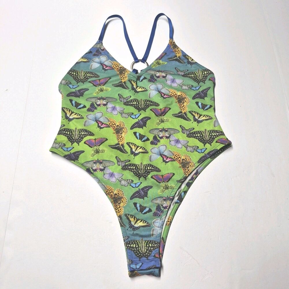 Club Exx Dolls Kill Cyber Butterfly Bodysuit AOP Rave Festival Large Nwot